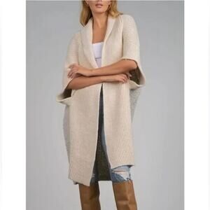 Elan Colorblock Short Sleeve Open Knit Sweater Cardigan Beige Gray One Size